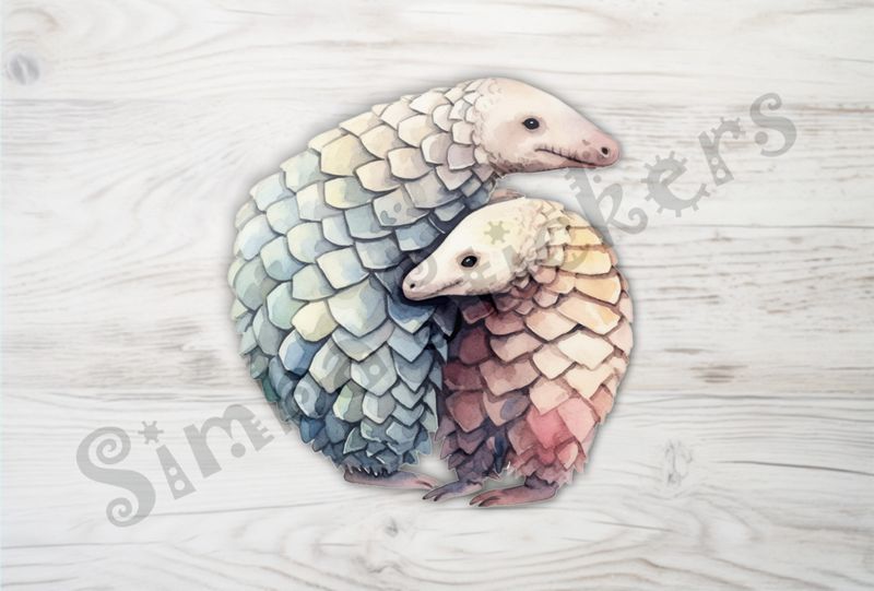 Pangolins in love, watercolour