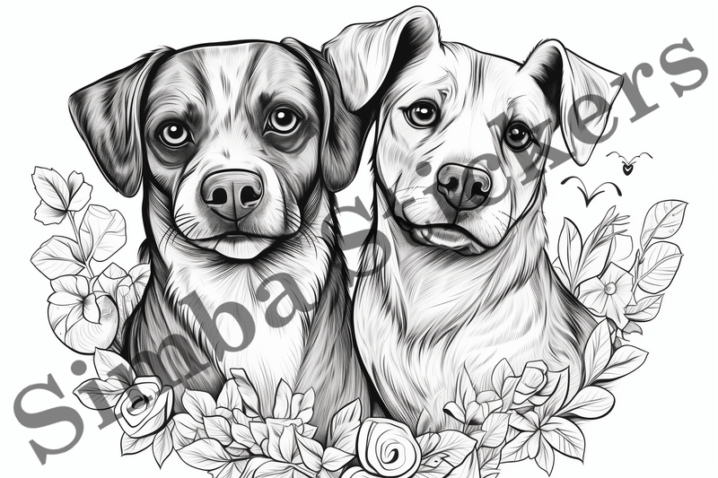 Colouring pages, Bundle of dogs in love, 10 images