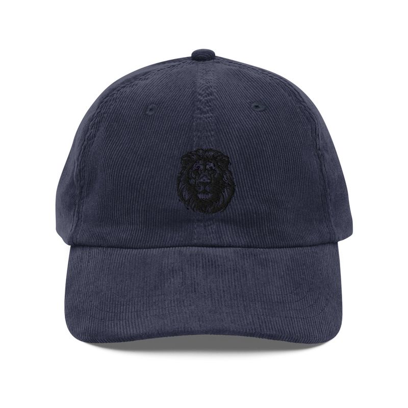 Vintage Corduroy Cap, Majestic lion face, outline art 