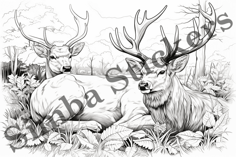 Colouring pages, bundle of deer, 10 images