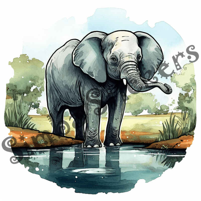 Elephants, watercolour, image set, 25 images, fqfyyp