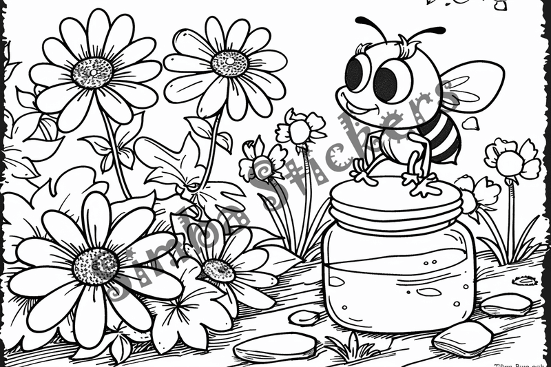 Colouring pages, bundle of bees with glasses, honeycombs or flowers, 25 images 2