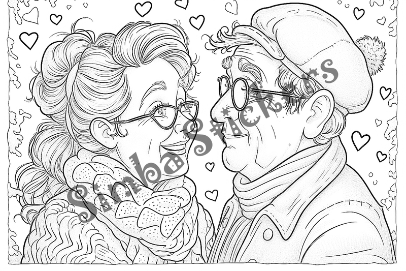 Colouring pages, bundle of people, grandparents in love, 25 images