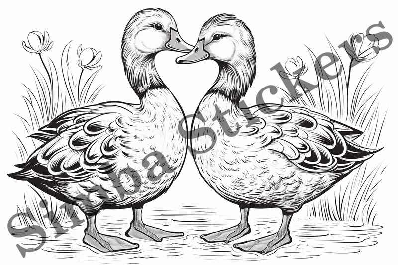 Colouring pages, Bundle of ducks in love, 10 images