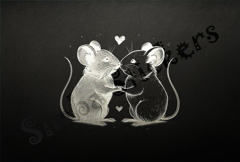 Mice nose-to-nose, outline art