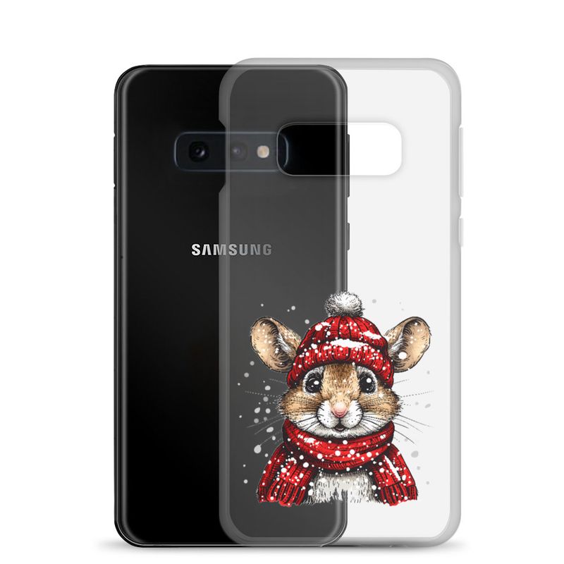 Clear Case for Samsung, Mouse wearing red winter hat and scarf in the snow, xg8dl3