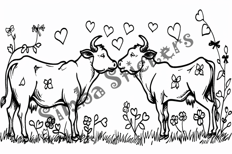 Colouring pages, bundle of cattle in love, 25 images