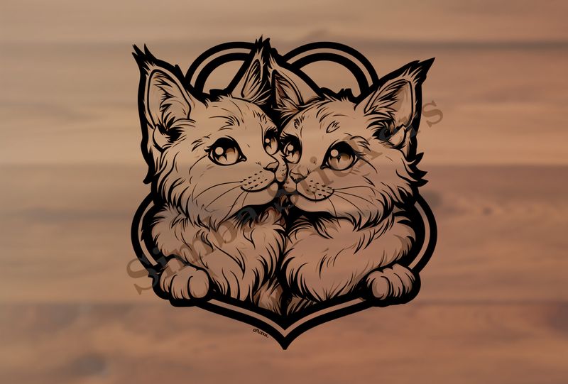 Cats in love, outline art