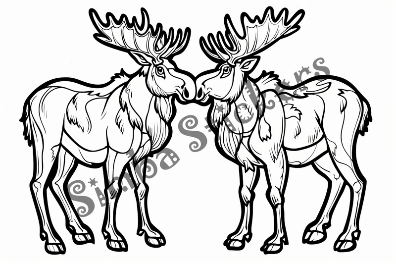 Colouring pages, Bundle of moose in love, 10 images