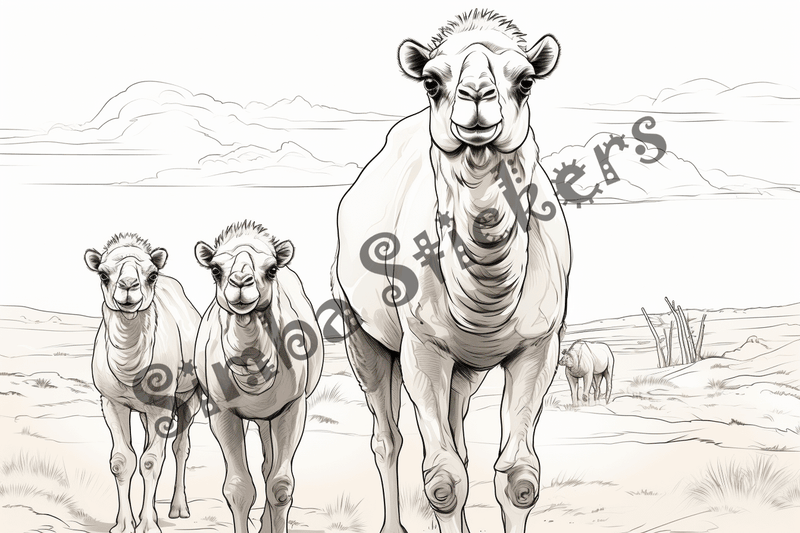 Colouring pages, bundle of camels, 25 images