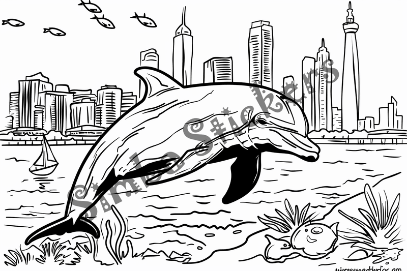 Colouring pages, bundle of dolphins above water, 10 images