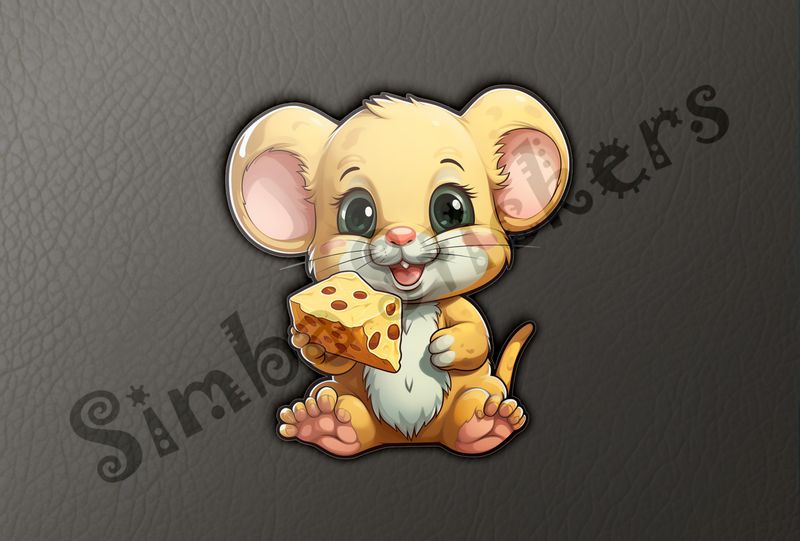 Baby Mouse showing off large piece of chesse while smiling