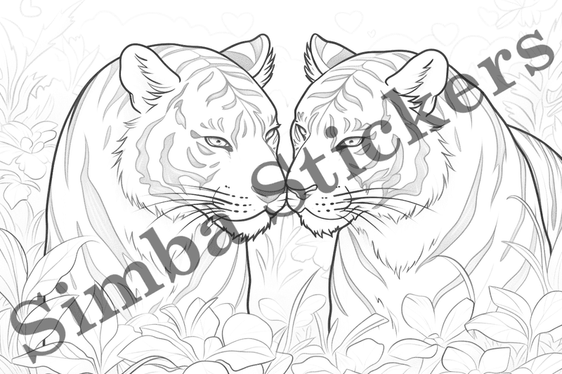 Colouring pages, bundle of tigers in love, 10 images