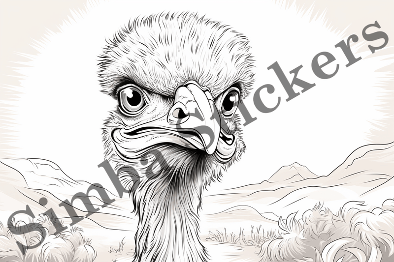 Colouring pages, Bundle of ostriches, 25 images