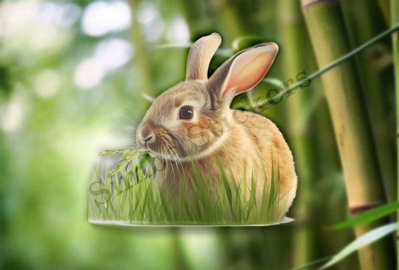 Rabbit munching on grass