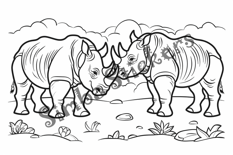 Colouring pages, bundle of rhinos, 25 images