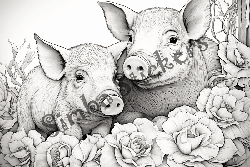 Colouring pages, bundle of pigs in love, 10 images