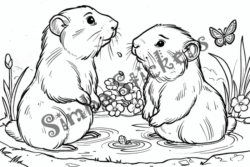 Colouring pages, bundle of groundhogs in love, 10 images