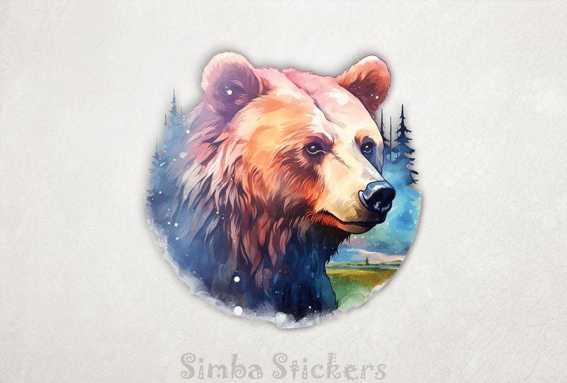 Bear with neutral expression, warm watercolour, vawofh