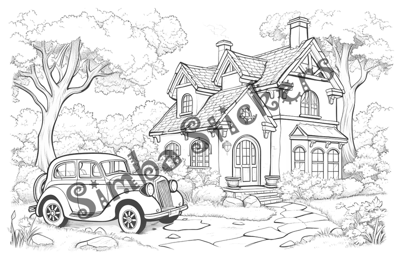 Colouring pages, bundle of houses, 25 images