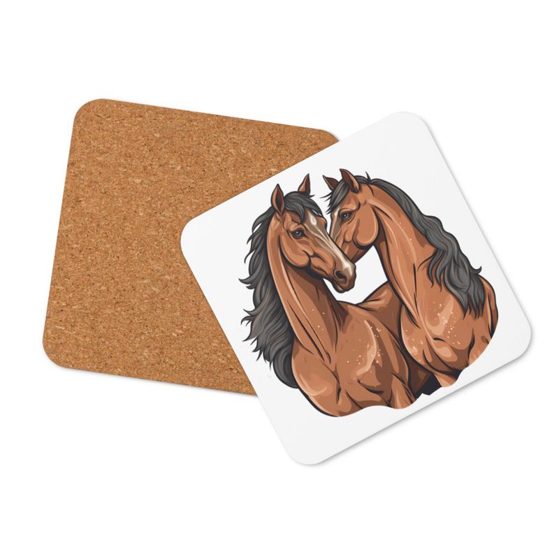 Cork-Back Coaster, Two brown horses snuggling, tdwcyd