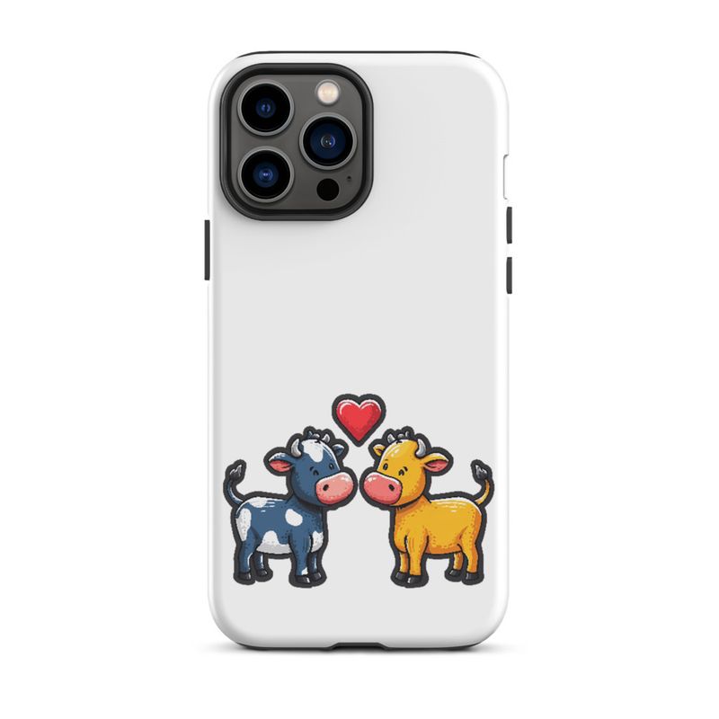 Tough Case for iPhone, Cattle, bull and cow in love, colourful , heart in picture, fvta2y