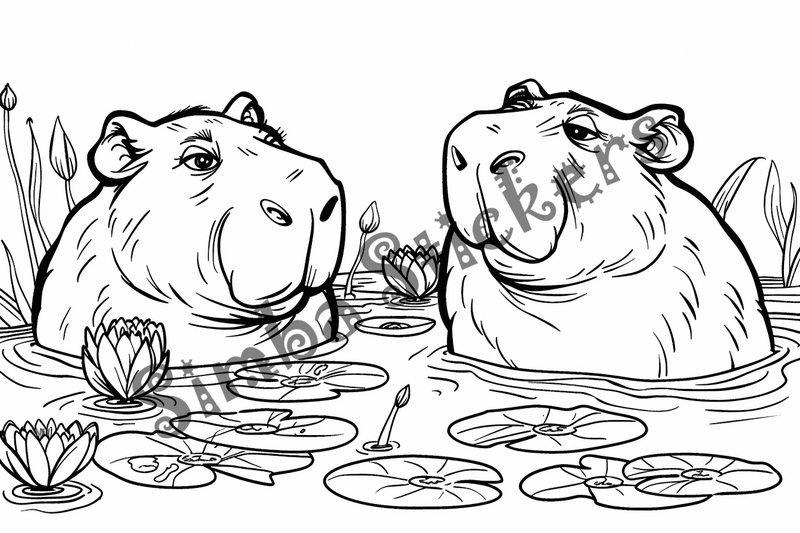 Colouring pages, bundle of capybaras in love, 10 images