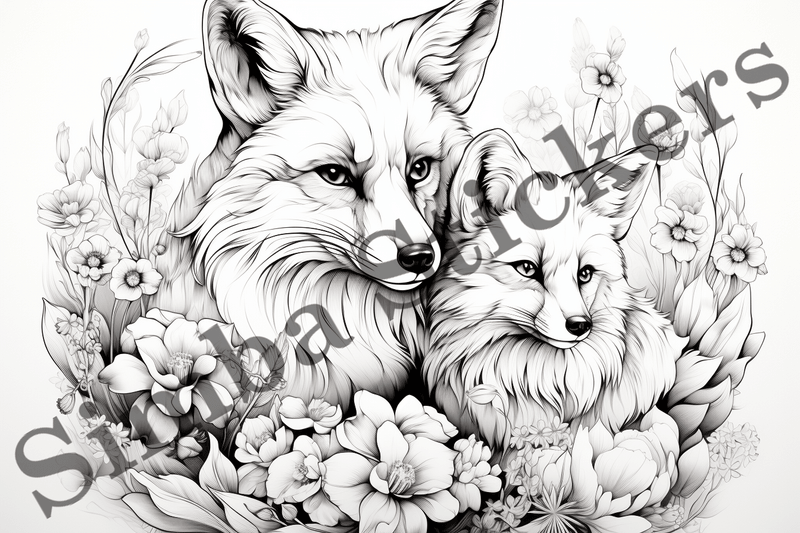 Colouring pages, Bundle of foxes in love, 10 images