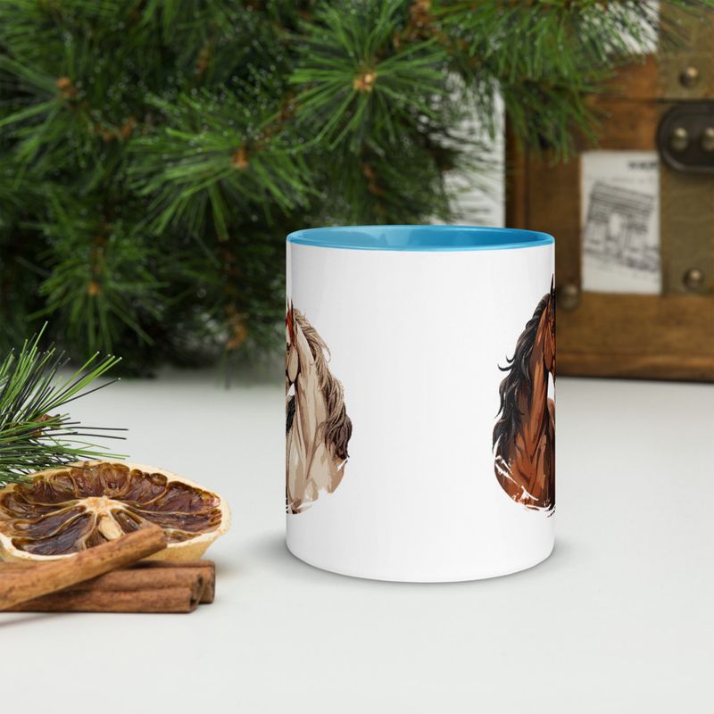 White Ceramic Mug with Color Inside, 11&amp;15oz, Horses nose-to-nose, jbgjpy