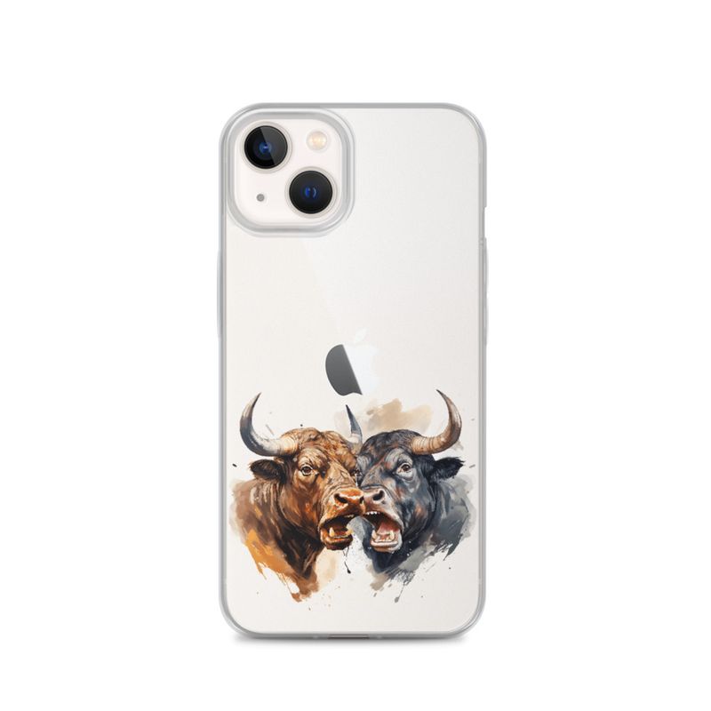 Clear Case for iPhone, Bulls facing up to each other, watercolour, dx5eff