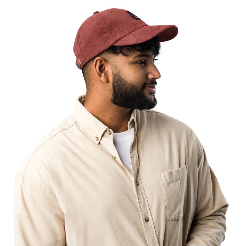 Vintage Corduroy Cap, Majestic lion face, outline art 