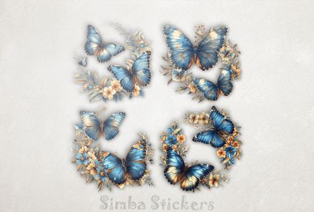 Butterflies flying around flowers, 4-in-1, watercolour, h41pef