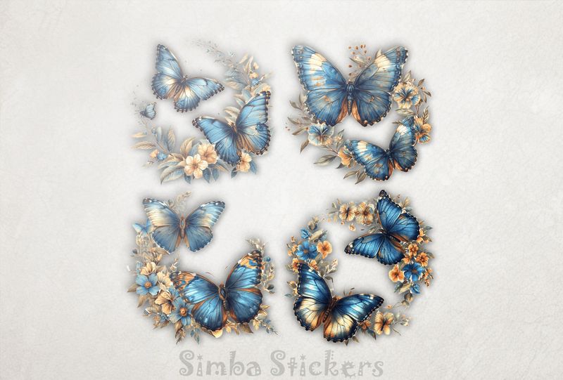 Butterflies flying around flowers, 4-in-1, watercolour, h41pef