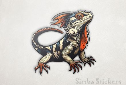 Orange-bluish lizard looking up