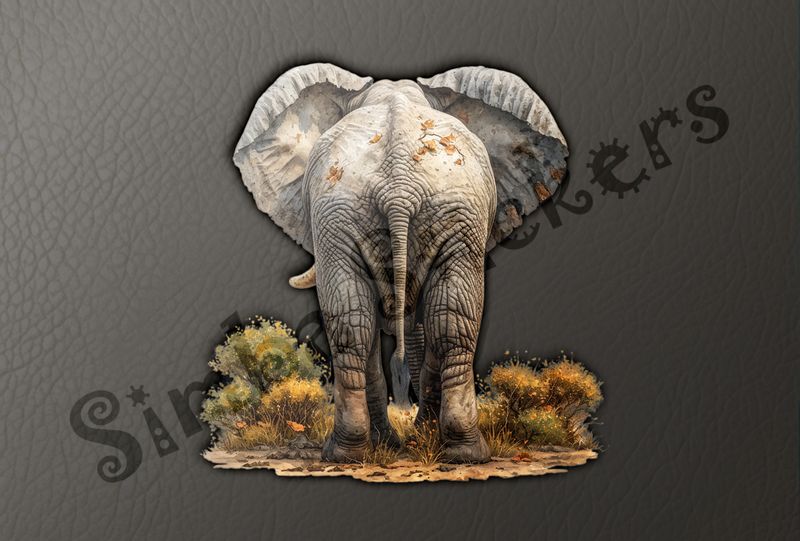 Elephant walking, from behind