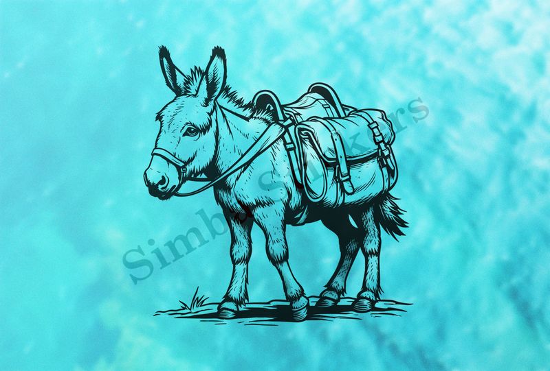 Donkey carrying goods, outline art