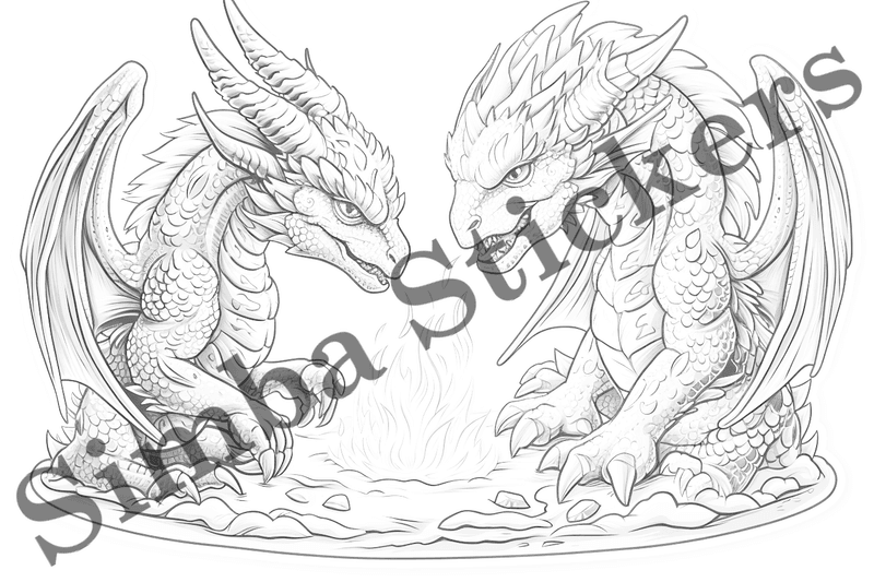 Colouring pages, bundle of dragons, 10 images