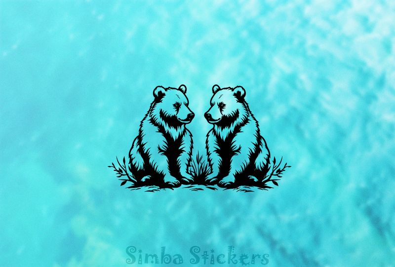 Bears sitting down with side-glances, outline art, wfuy5r