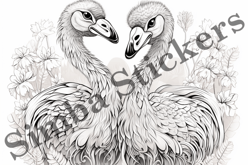 Colouring pages, Bundle of ostriches in love, 10 images