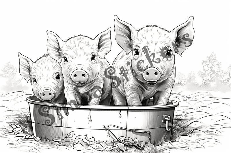 Colouring pages, bundle of pigs, 25 images