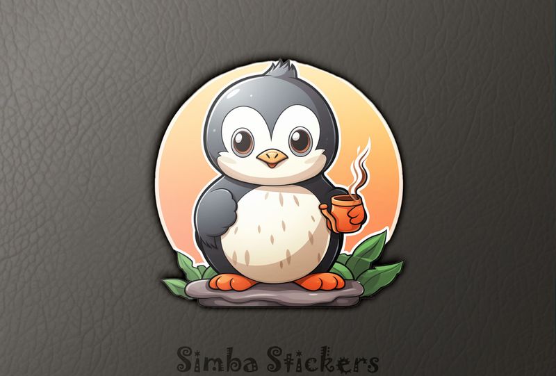 Penguin holding warm drink, tdzhcl