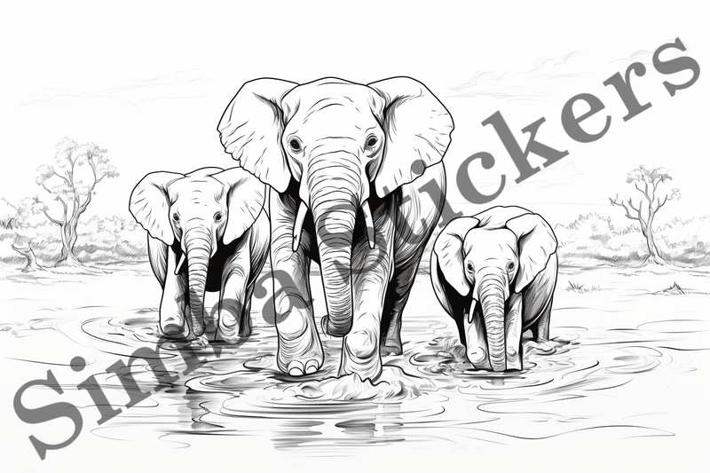 Colouring pages, Bundle of elephants, 25 images