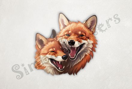 Two red foxes laughing 