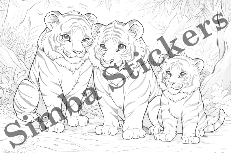 Colouring pages, bundle of tigers, 25 images