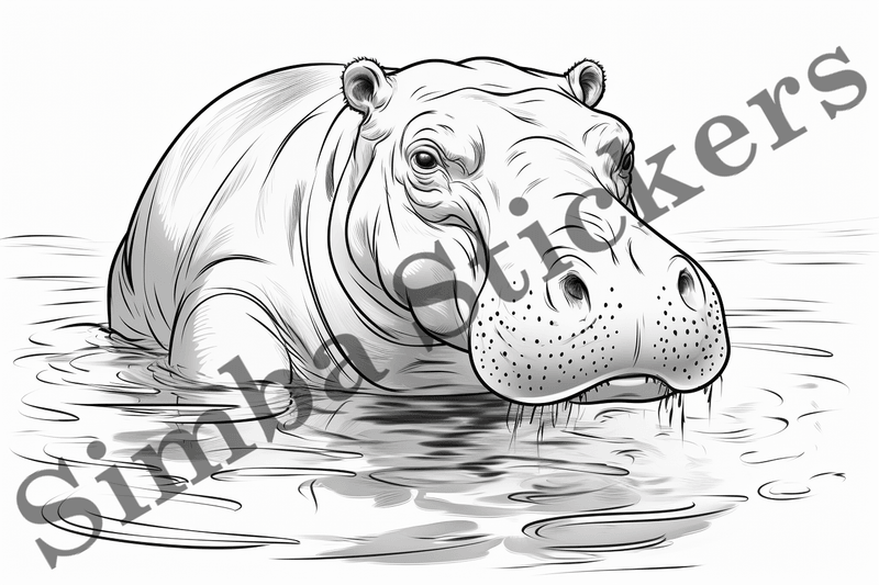 Colouring pages, Bundle of hippos, 25 images
