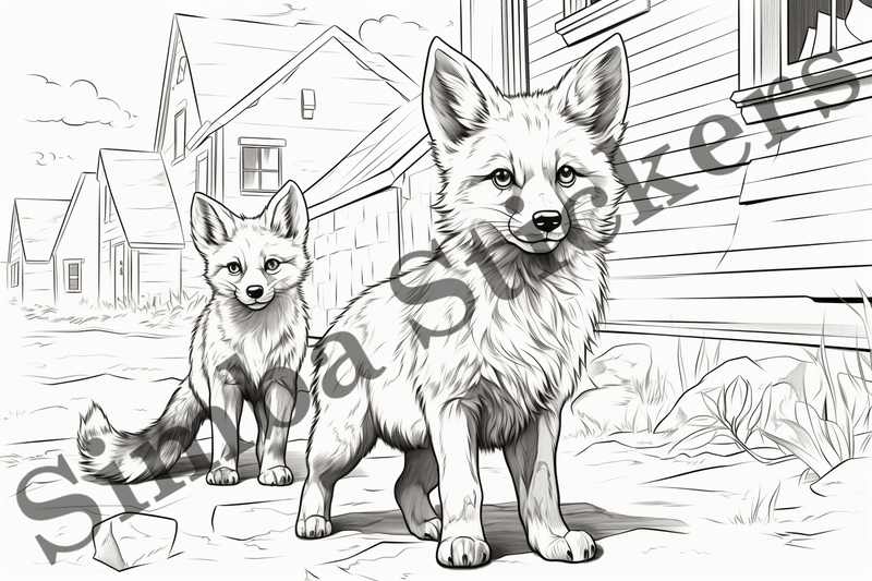 Colouring pages, Bundle of foxes, 10 images
