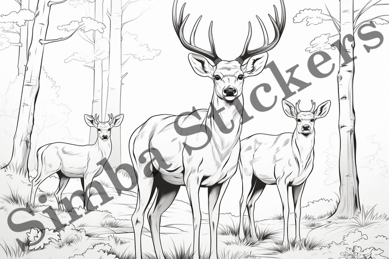 Colouring pages, bundle of deer, 25 images