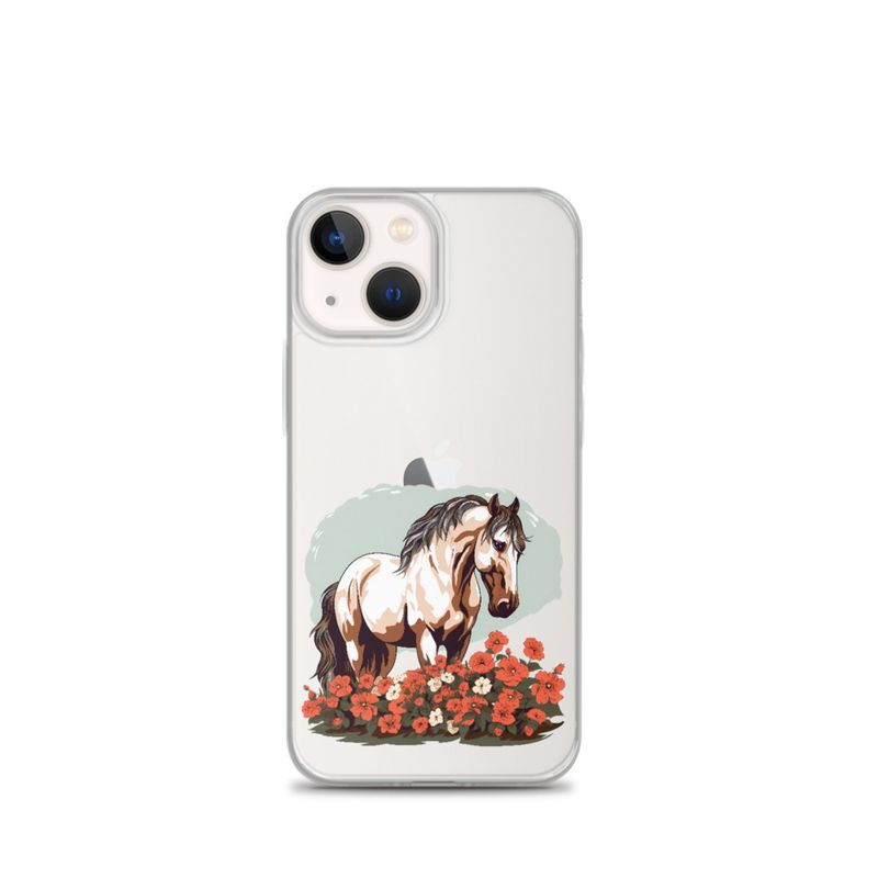 Clear Case for iPhone, Brown horse in field of red flowers, n4w2fj
