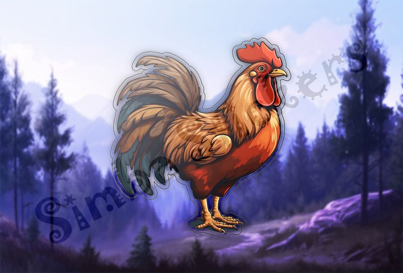 Elegant Rooster chicken with blue-tinged tail feathers