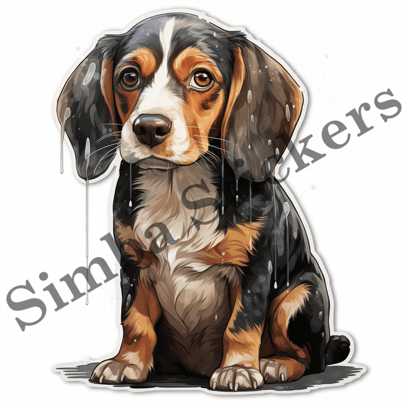Beagle dogs in the rain, image set, 10 images
